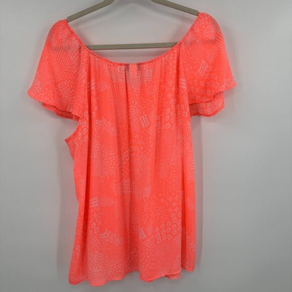 Torrid Blouse Top Womens 1 Neon Pink Doodle Print Georgette Ruffle Off Shoulder - Picture 2 of 8